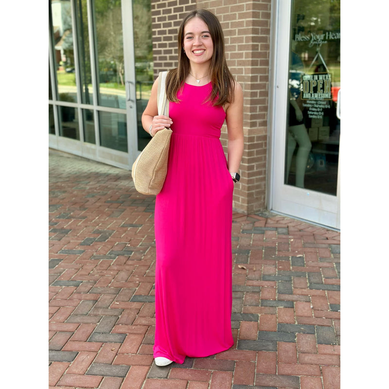 BYH Babe Racerback Tank Maxi Dress - Hot Pink