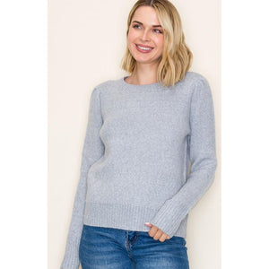 Lisa Long Puff Sleeve Crew Neck Sweater - Heather Grey