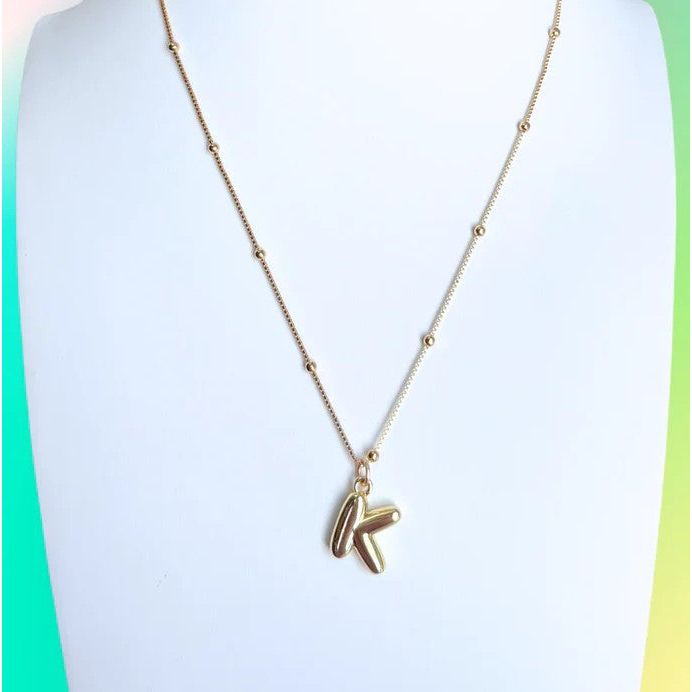 Gold Bubble Initial Necklace - K