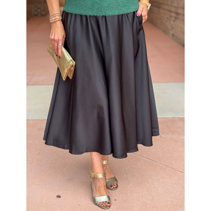 Lindsay Silky Midi Skirt - Black