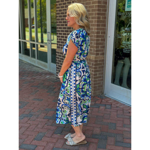 Samantha Tile Printed Midi Dress - Blue Multi