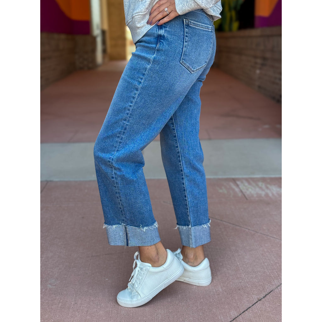 Flying Monkey High Rise Cuffed Straight Jeans - Radiantly