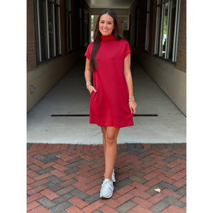 Maya Mock Neck Pullover Dress - Brick