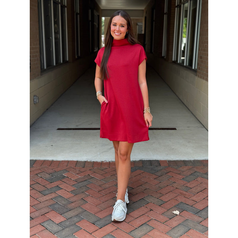 Maya Mock Neck Pullover Dress - Brick