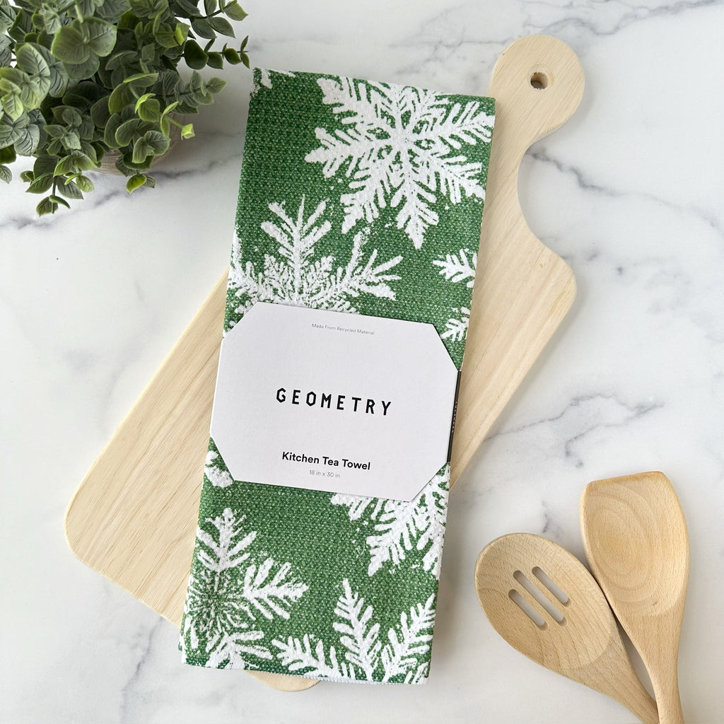 Geometry Tea Towel - Snowy Days Green