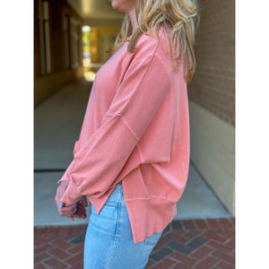 Dear John Trenton Crew Neck Long Sleeve Oversized Sweater - Terracotta
