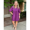 Mariana Collared Short Bubble Sleeve Mini Dress - Eggplant - FINAL SALE