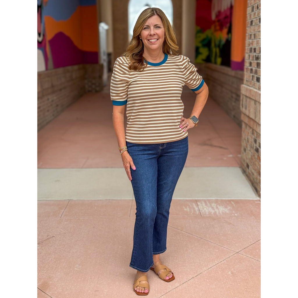 Michelle Striped Short Sleeve Top - Tan