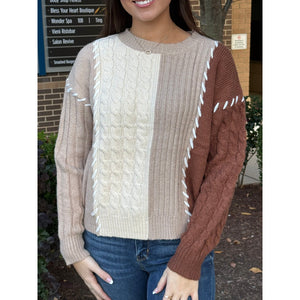 Tate Color Blocked Sweater - Beige/Brown