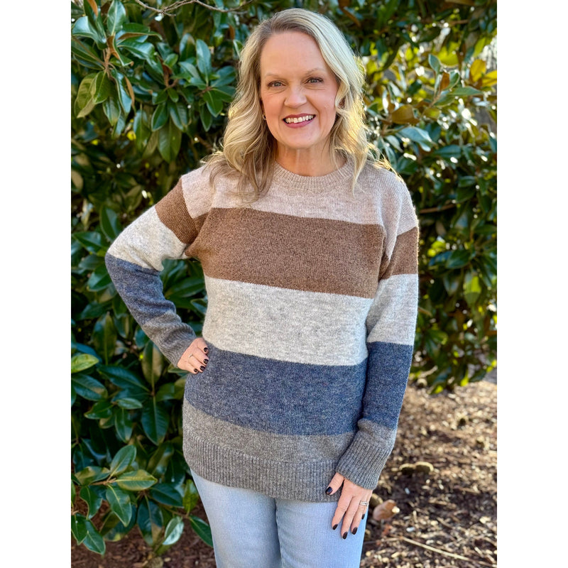 Bessie Wool Blend Color Block Sweater - Denim/Multi