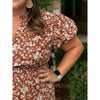 Candace Plus Floral V-Neck Bubble Sleeve Tiered Midi Dress - Chestnut Brown - FINAL SALE