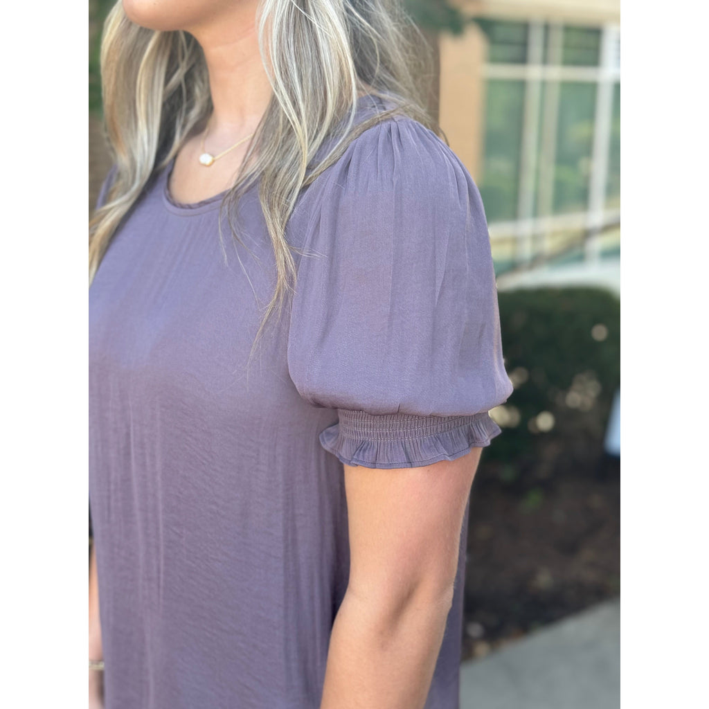 Kailey Cinched Short Sleeve Blouse - Muted Mauve