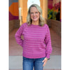 Angie Textured Striped Raglan Sleeve Pullover Sweater - Magenta