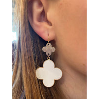 Clover Metal & Epoxy Earrings - White/Gold