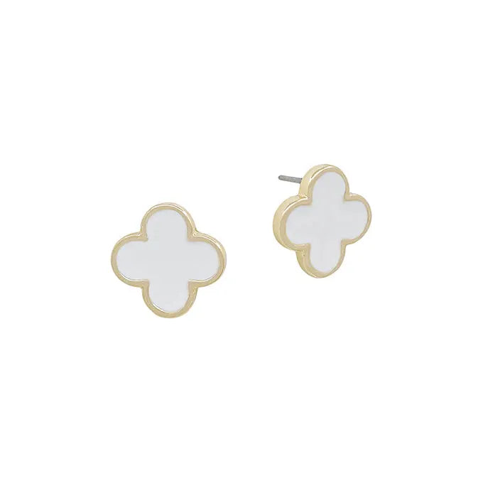 Clover Post Earrings - White