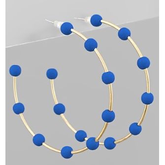 Beaded Metal Hoop Earrings - Royal Blue