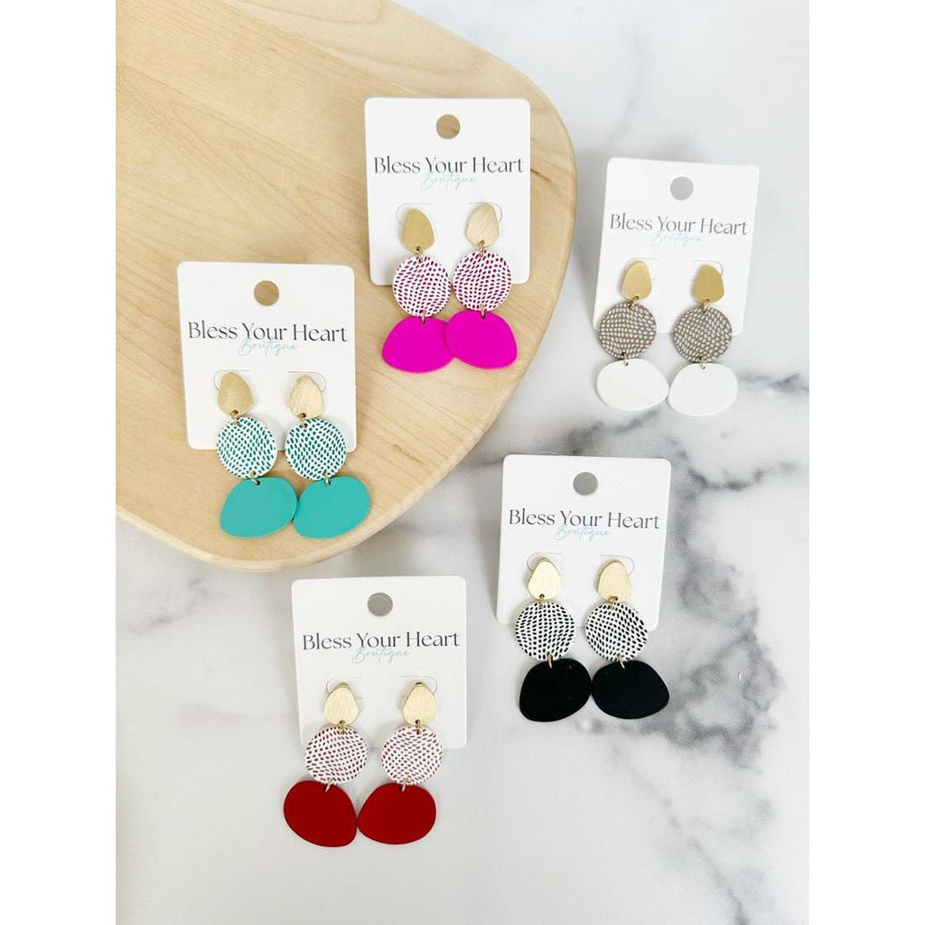 Color Coated 3 Geometric Earrings - White