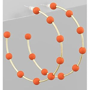 Beaded Metal Hoop Earrings - Orange