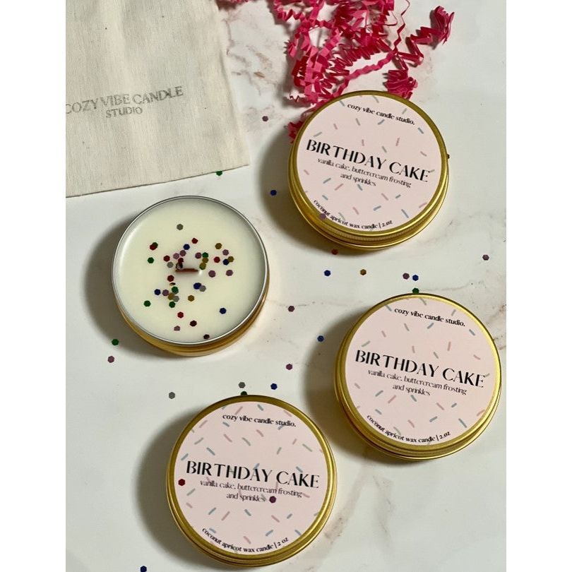 Mini Birthday Cake Candle | 2oz Gold Tin