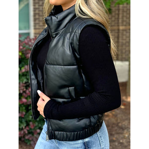 Grace and Lace Butter Faux Leather Puffer Jacket/Vest - Black