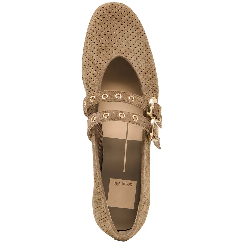 Dolce Vita Baylee Grommet Ballet Flats Perforated Suede - Olive