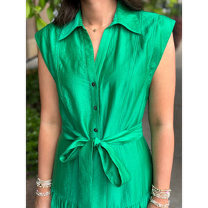 Gabriella Button Down Tiered Midi Dress - Green
