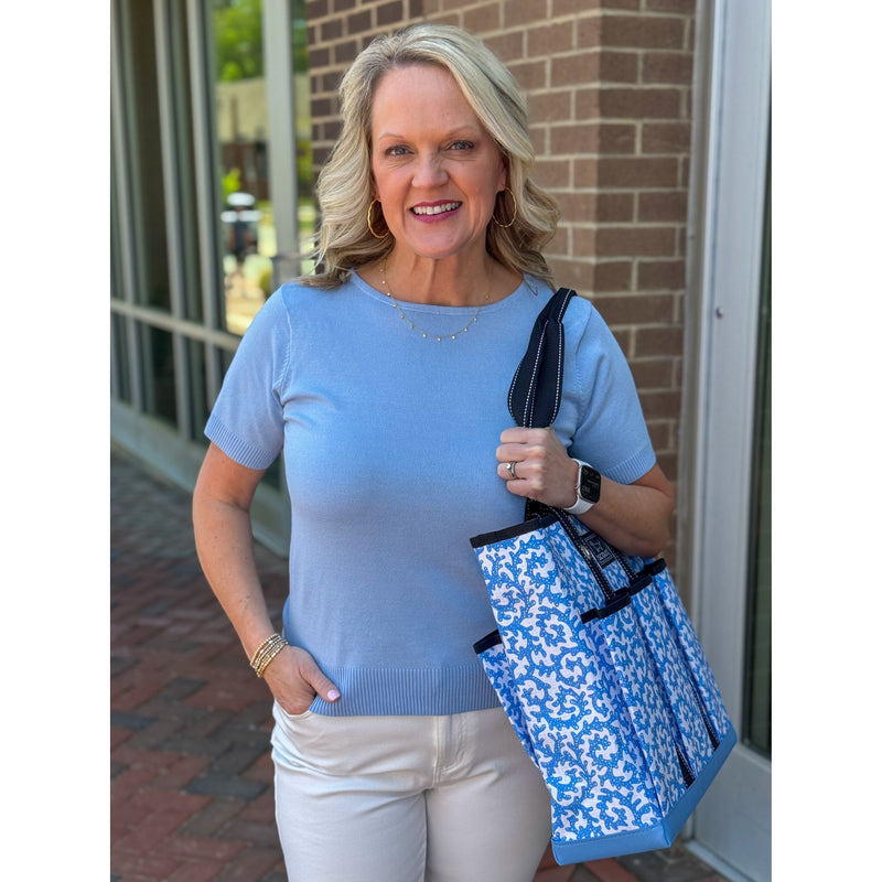 Allison Short Sleeve Fine Gauge Sweater - Sky Blue
