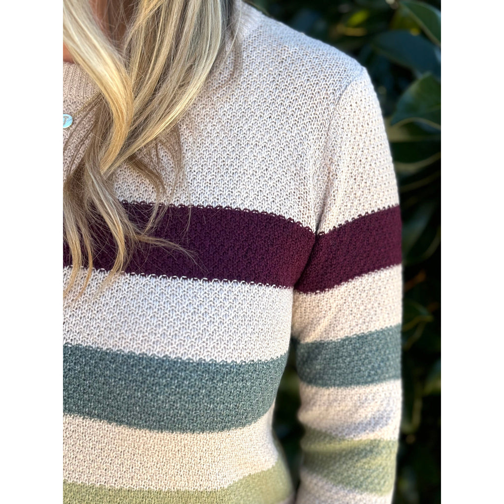 Paisleigh Textured Crew Neck Bold Color Stripe Pullover Sweater - Taupe