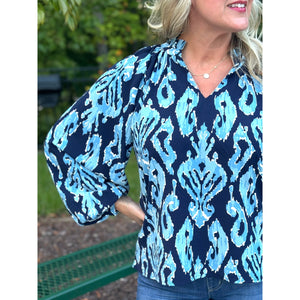 Warren Long Sleeve Blouse - Navy