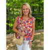 Liverpool Flutter Sleeve Button Front Woven Top - Floral Paradise Multi