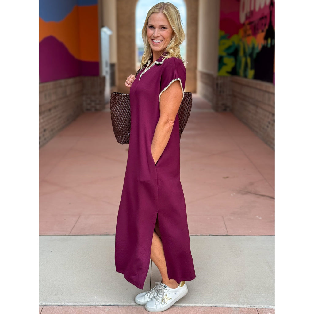 Dakota Spread Collar Pullover Midi Dress - Plum