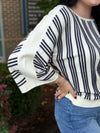 Liverpool Boat Neck 3/4 Dolman Sleeve Sweater - Cream/Navy