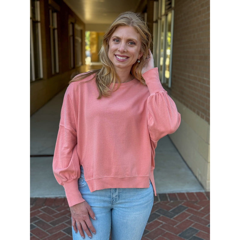 Dear John Trenton Crew Neck Long Sleeve Oversized Sweater - Terracotta