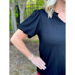 Dani Textured Puff Sleeve Top - Black