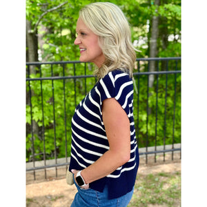 Bianca Stripe Print Sweater - Navy/Ivory