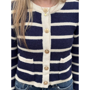 Kassidy Striped Cropped Cardigan - Navy/Cream