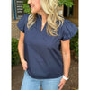 Sutton Ruffle V-Neck Blouse - Navy