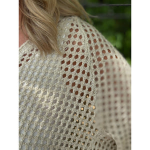 Taylor Long Sleeve Open Weave Foil Knit Sweater - Cream/Gold