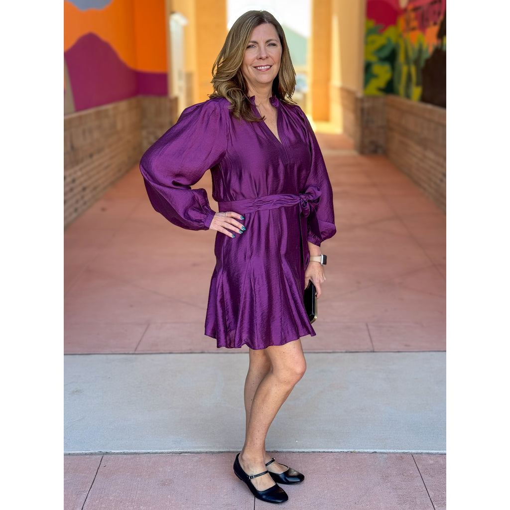 Edith Long Sleeve Flare Dress - Boysenberry