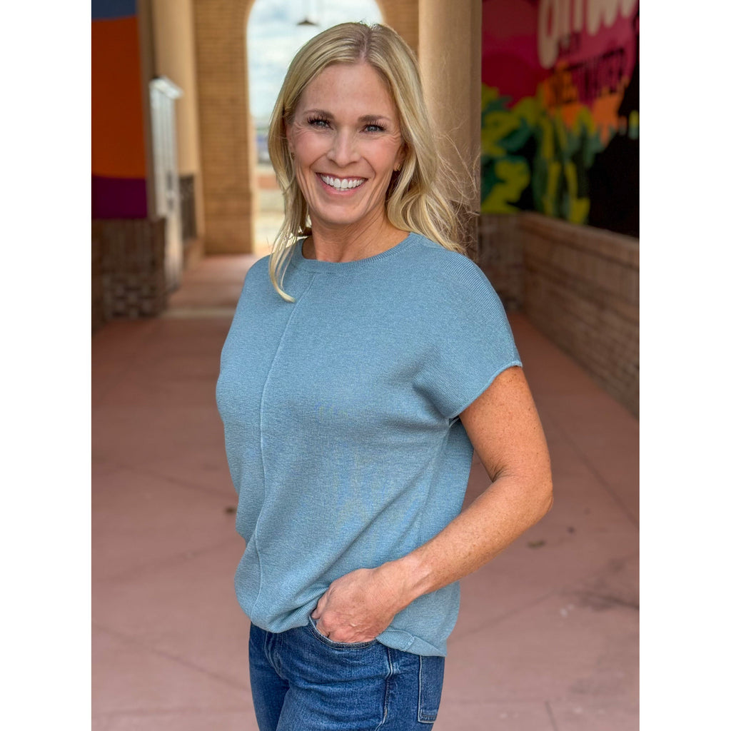 Laramie Ultra Soft Cap Sleeve Sweater - Dusty Teal