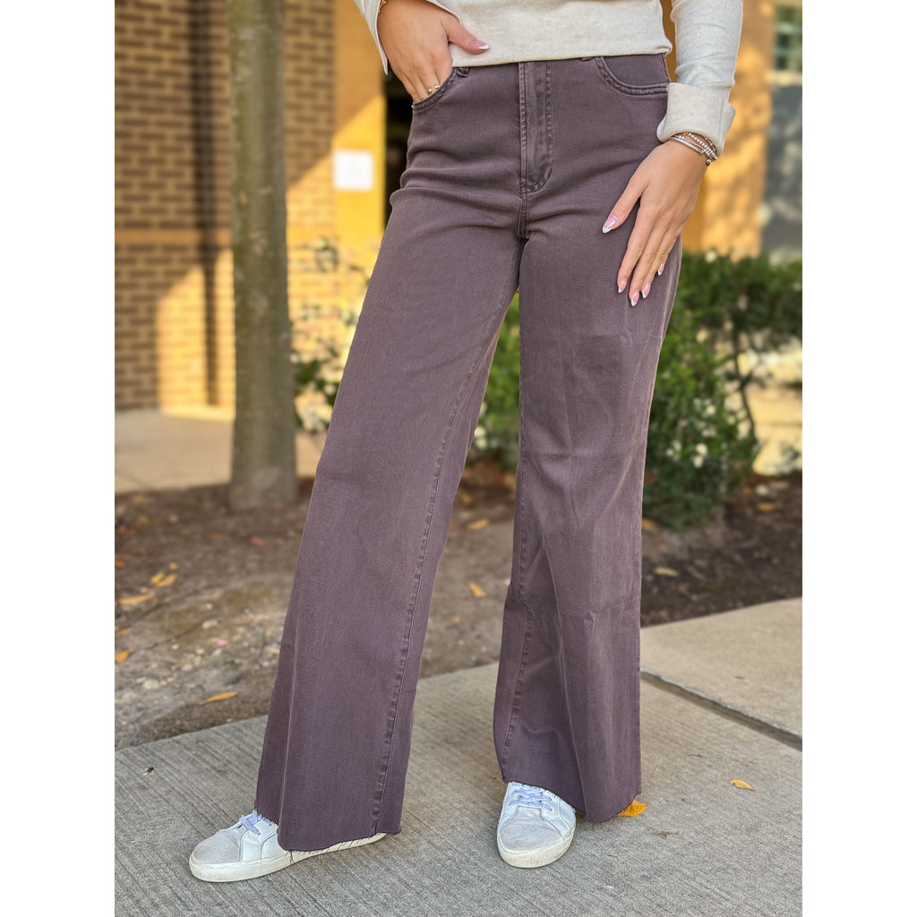 Dear John Fiona High Rise Wide Leg Jeans - Mocha Brown