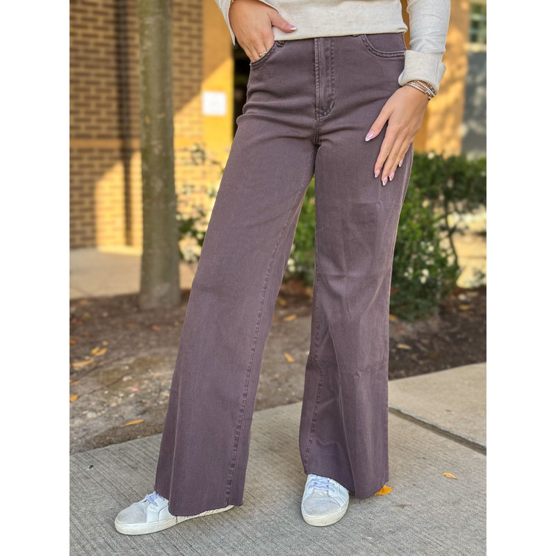 Dear John Fiona High Rise Wide Leg Jeans - Mocha Brown