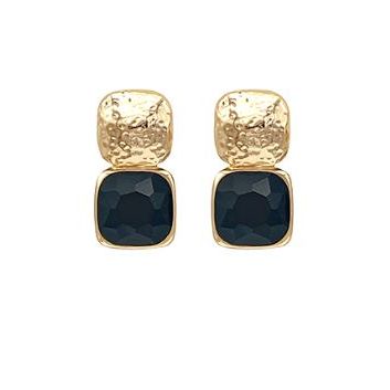 Double Square Gold and Gemstone Earrings - Black