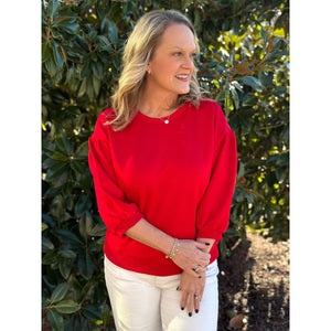 Vienna Peasant Sleeve Sweatshirt - Red