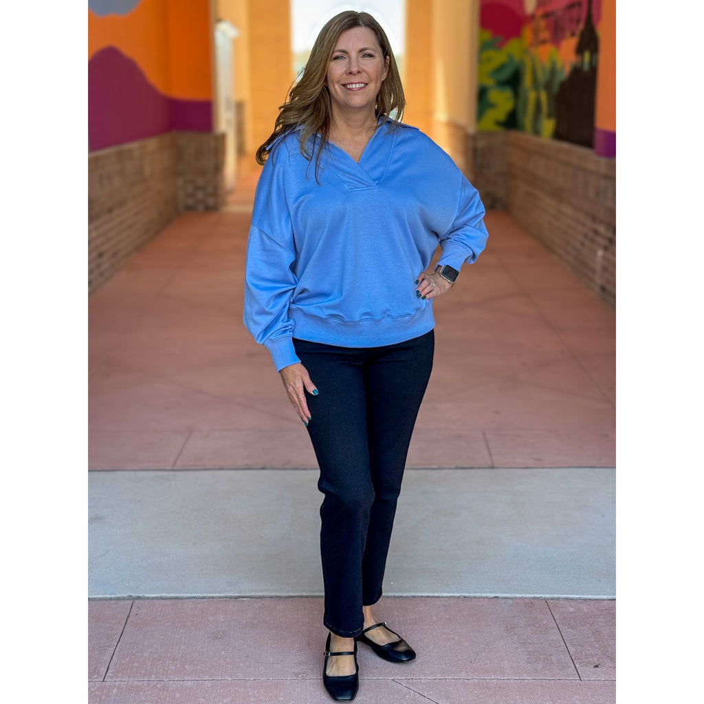 Melinda Buttery Soft Knit Pullover - Periwinkle Blue