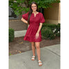 Adalee Solid Short Puff Sleeve Dress - Burgundy