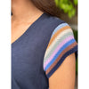 Democracy Multi Color Crochet Cap Sleeve V-Neck Knit Top - Navy