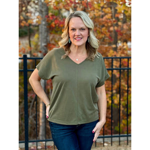 Shae V-Neck Short Sleeve Modal Fabric Top - Olive