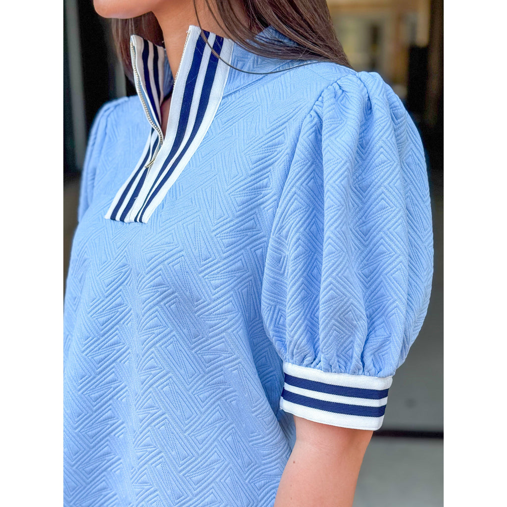 Palmer Textured Puff Sleeve Top - Blue