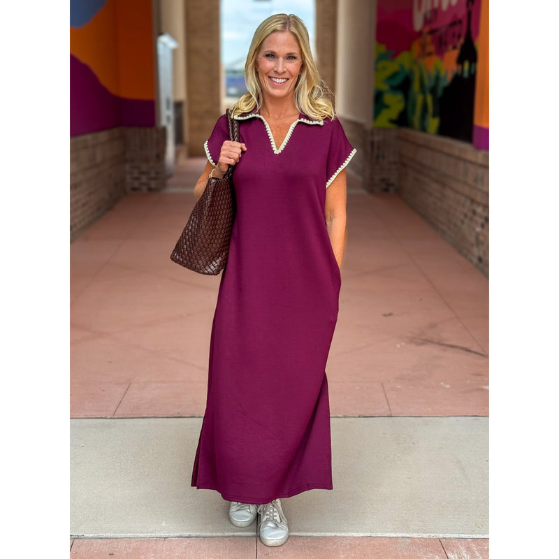 Dakota Spread Collar Pullover Midi Dress - Plum